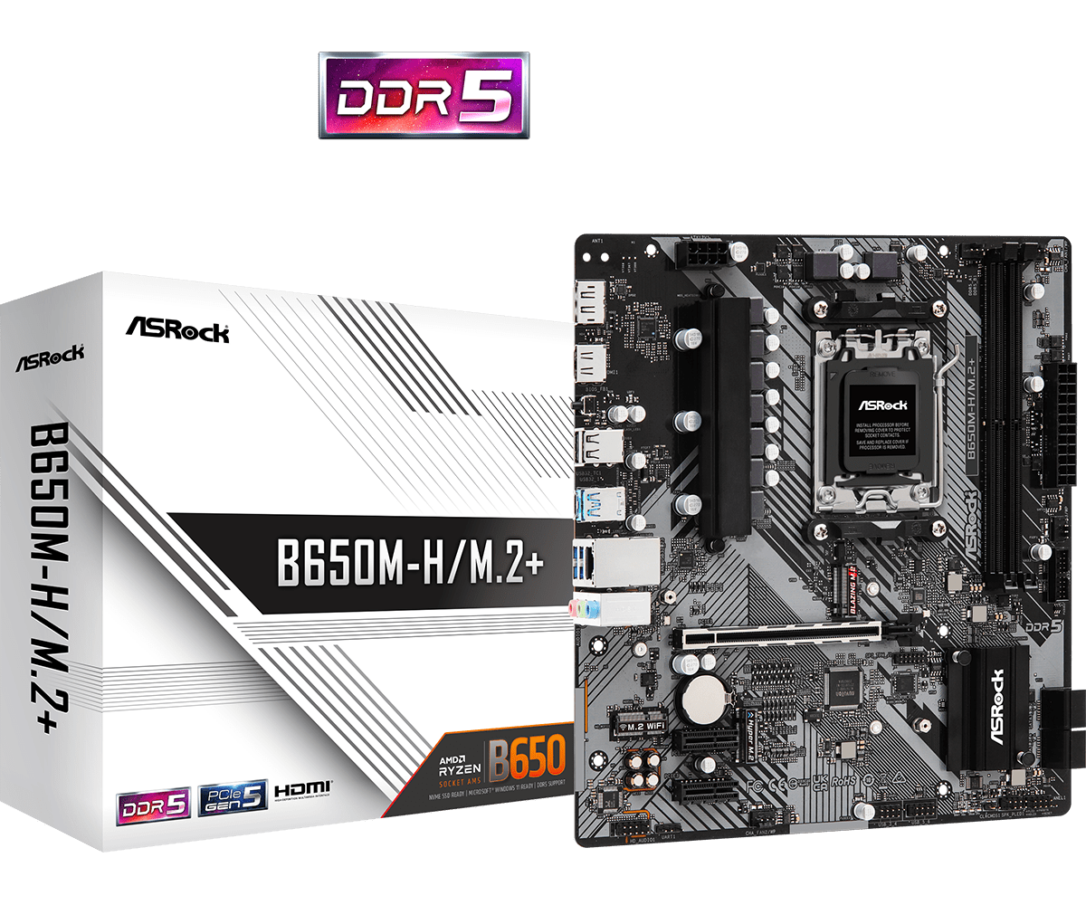 ASROCK matična ploča B650M-H/M.2+ AMD B650, AM5, 2xDDR5, 2xM.24xSATA, HDMI, DP, microATX