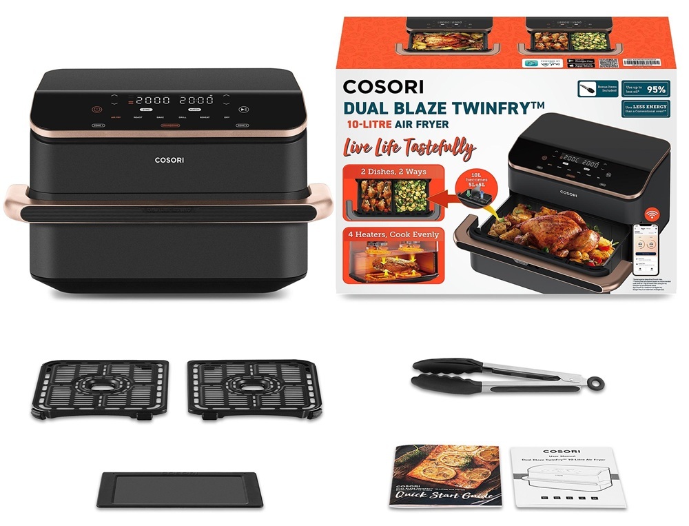 Cosori friteza na vrući zrak CAF-TF101S-AEUR Dual Blaze Twinfry, Wi-Fi; 2800 W, 10 L