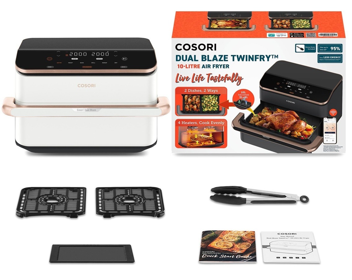 Cosori friteza na vrući zrak CAF-TF101S-WEUR Dual Blaze Twinfry, Wi-Fi; 2800 W, 10 L