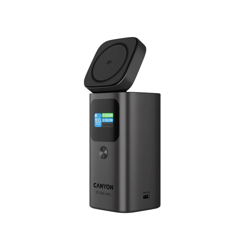 CANYON power bank, CNS-CPB150DG, Qi2 magnetic OnPower 150 15000mAh Aluminium Dark grey