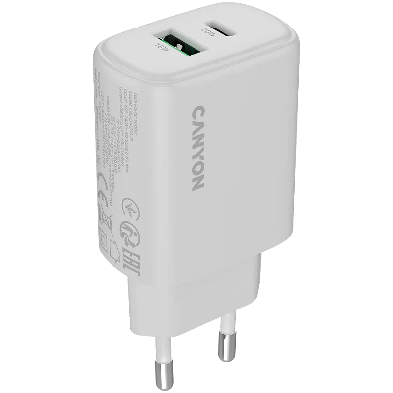 CANYON punjač OnCharge 200 20W 1xPD 1xQC EU White