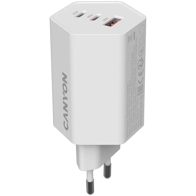 CANYON punjač HEXAGON 65 GaN 65W 2xPD 1xQC EU White