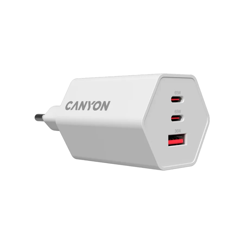 CANYON punjač HEXAGON 65 GaN 65W 2xPD 1xQC EU White
