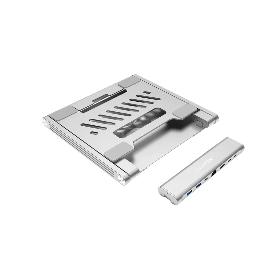 Canyon stalak za laptop sa hub CNS-SDS2, TYPE C F to HDMI2.0+2USB3.0+USBC3.0+RJ45+PD, TYEP C TO C kabel 1m white