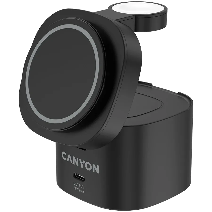Canyon 4 in 1 Wireless Charging Stand, 30W max, 65W punjač i 1M kabel, crni, CNS-WCS405B