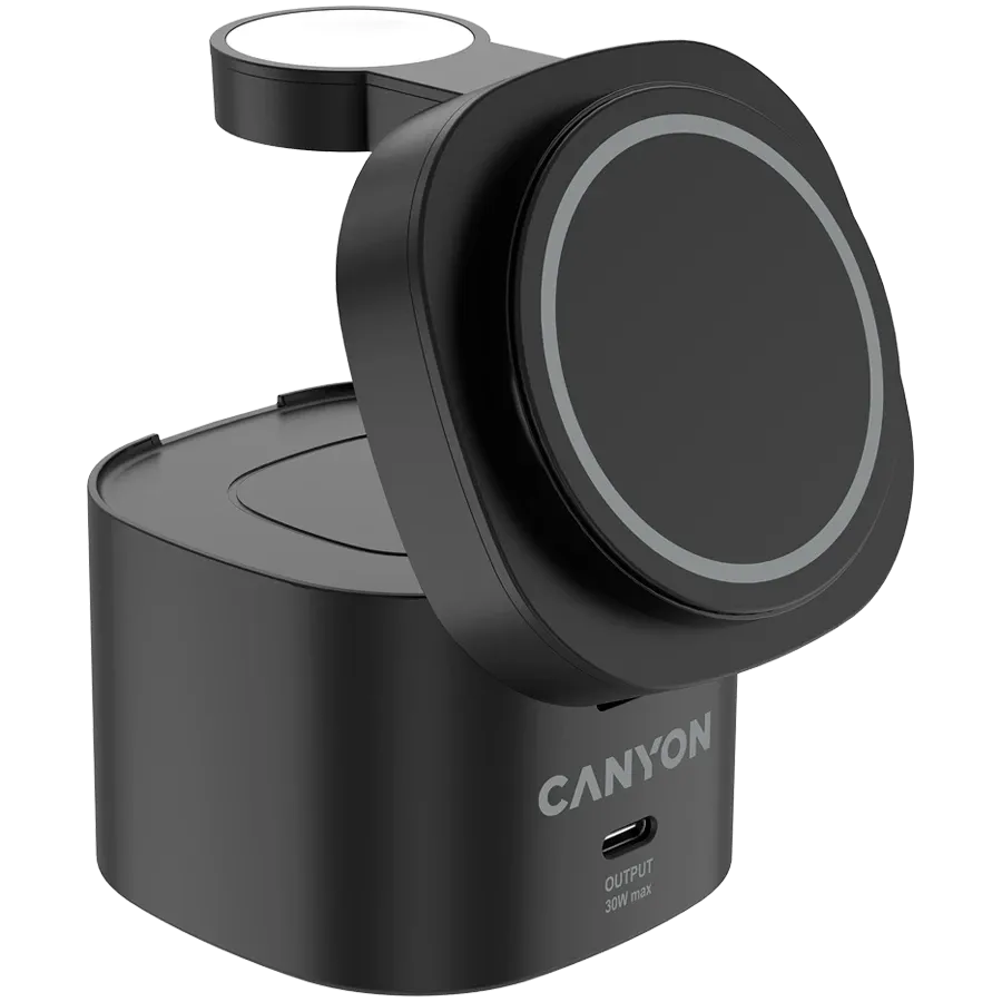 Canyon 4 in 1 Wireless Charging Stand, 30W max, 65W punjač i 1M kabel, crni, CNS-WCS405B