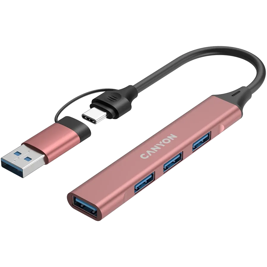 CANYON hub DS-02 4in1 USB-A/C Pink, CNS-TDS02P