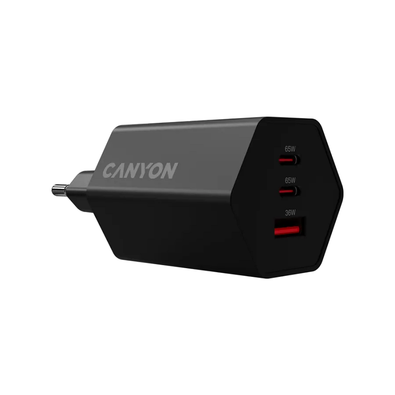 CANYON punjač HEXAGON 65 GaN 65W 2xPD 1xQC EU Black