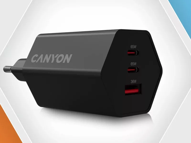 CANYON punjač HEXAGON 65 GaN 65W 2xPD 1xQC EU Black