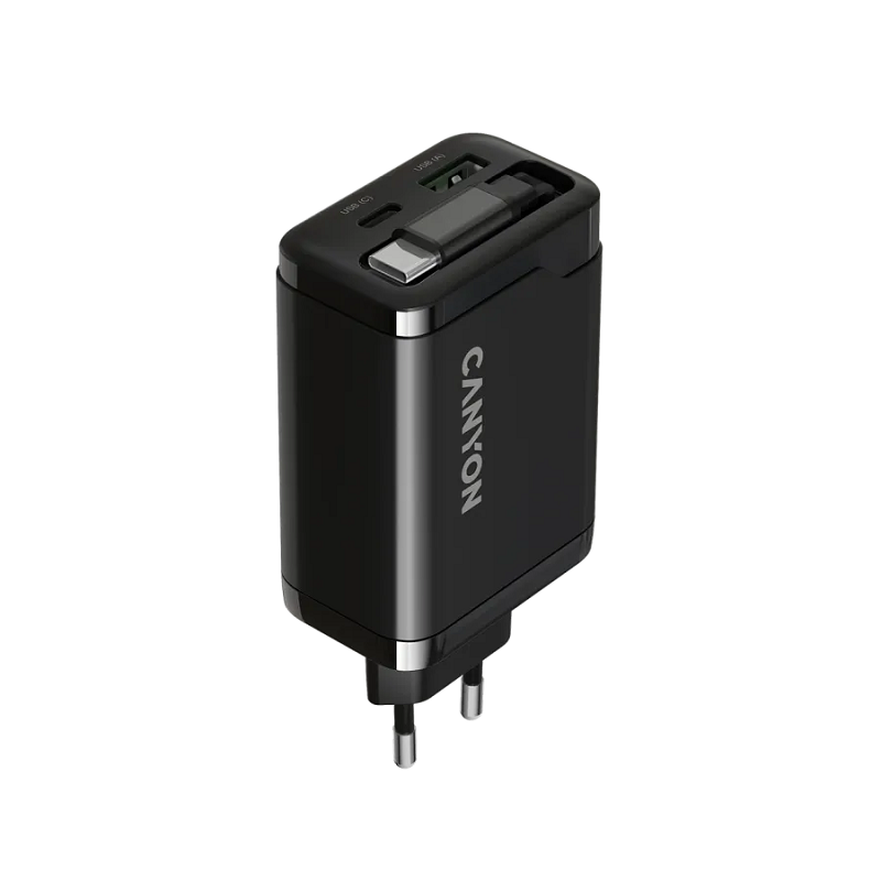 CANYON punjač OnCharge 65RC Build-In kabel USB-C 65W 1xPD 1xQC EU Black