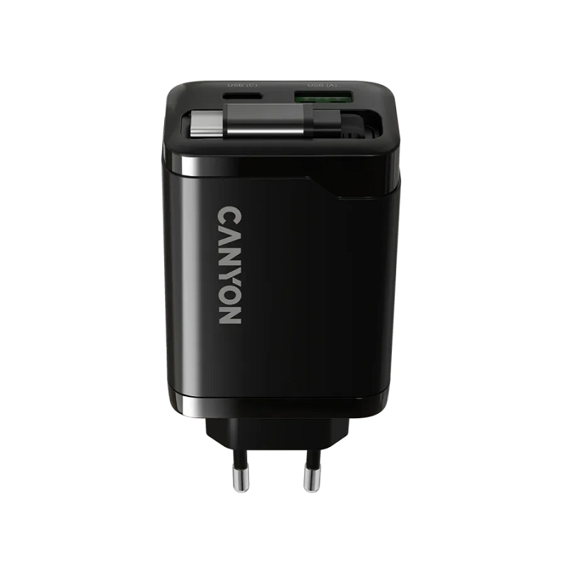 CANYON punjač OnCharge 65RC Build-In kabel USB-C 65W 1xPD 1xQC EU Black