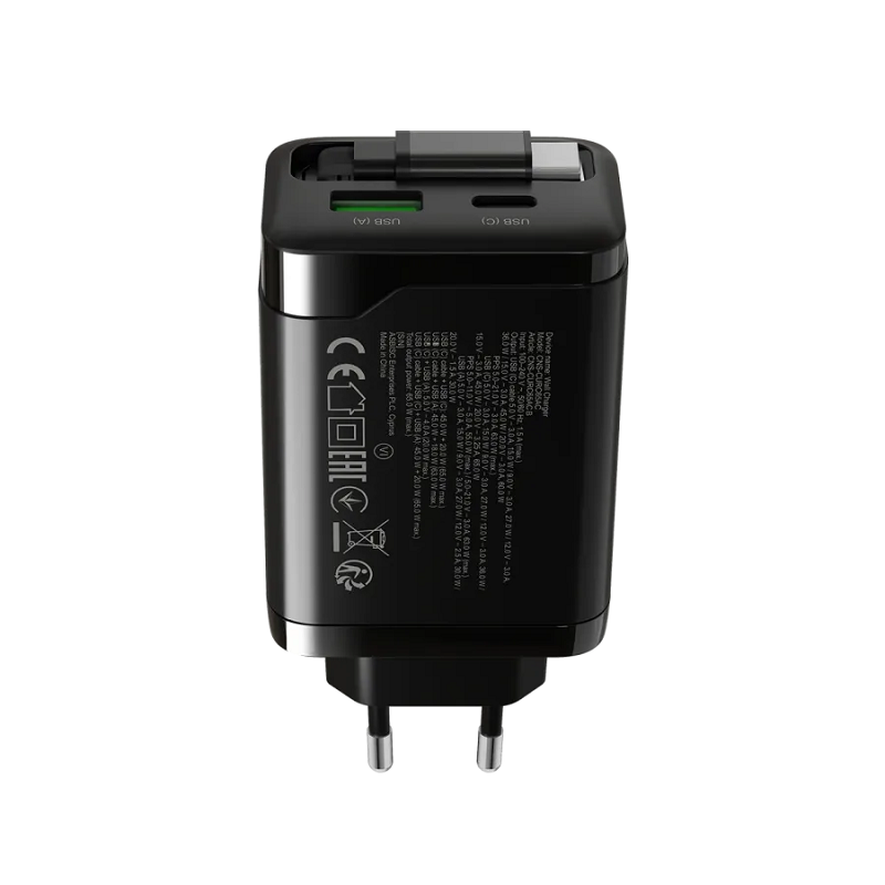 CANYON punjač OnCharge 65RC Build-In kabel USB-C 65W 1xPD 1xQC EU Black