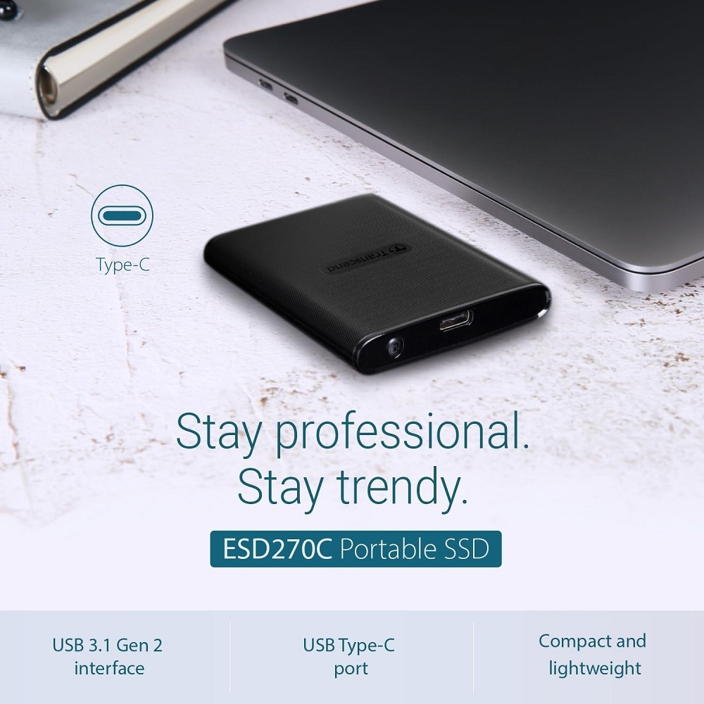 Transcend SSD 500GB Portable ESD270C, Type C,USB 3.1, Black