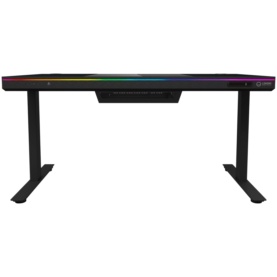 LORGAR LRG-DE90G Gaming stol, Dual-motor sit/stand adjustable-height, wireless charger, RGB lighting, tempered glass tabletop, black.