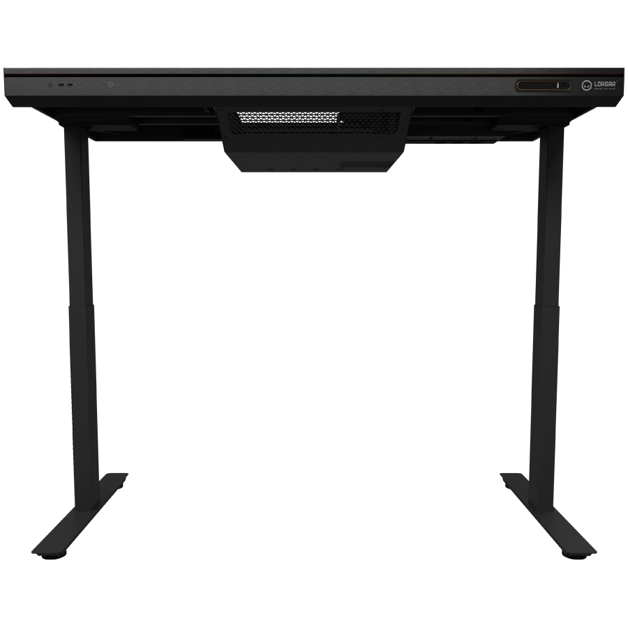 LORGAR LRG-DE90G Gaming stol, Dual-motor sit/stand adjustable-height, wireless charger, RGB lighting, tempered glass tabletop, black.
