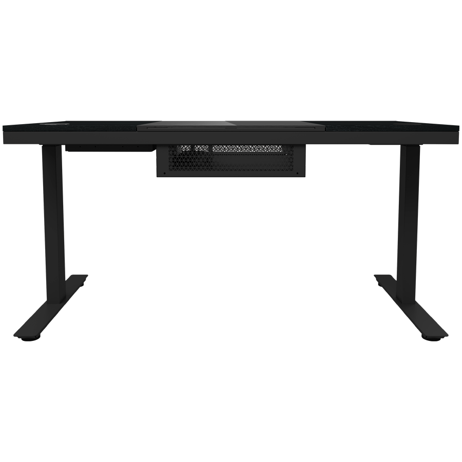 LORGAR LRG-DE90G Gaming stol, Dual-motor sit/stand adjustable-height, wireless charger, RGB lighting, tempered glass tabletop, black.