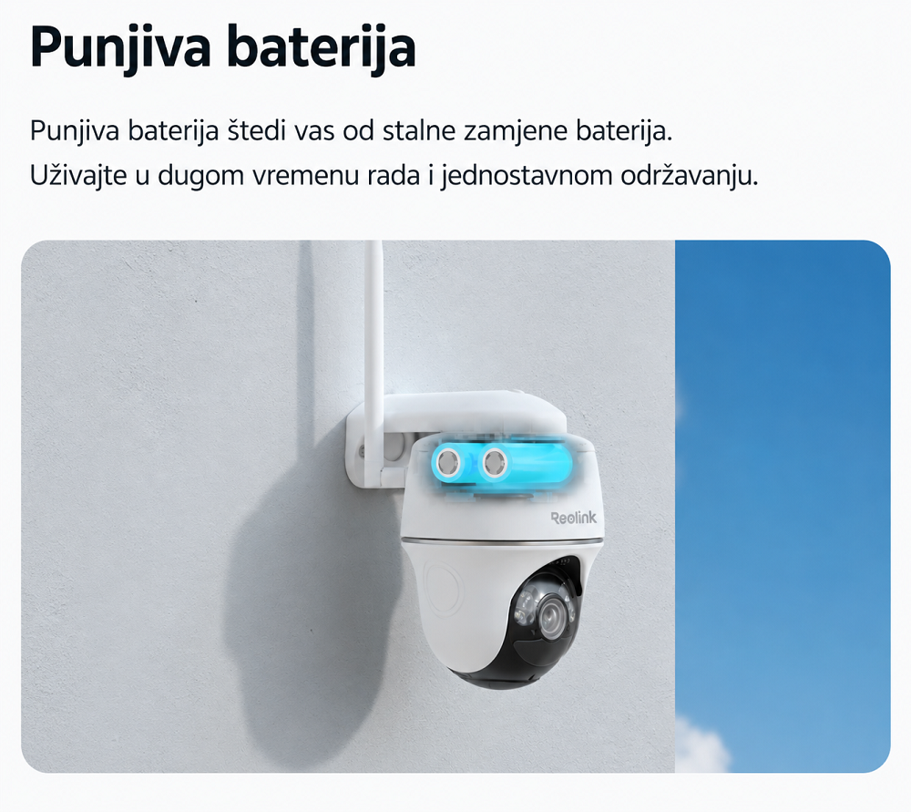 REOLINK IP kamera Argus serija B430 kamera + solarni panel 5MP, Baterijska, Pan, Tilt, noćni vid