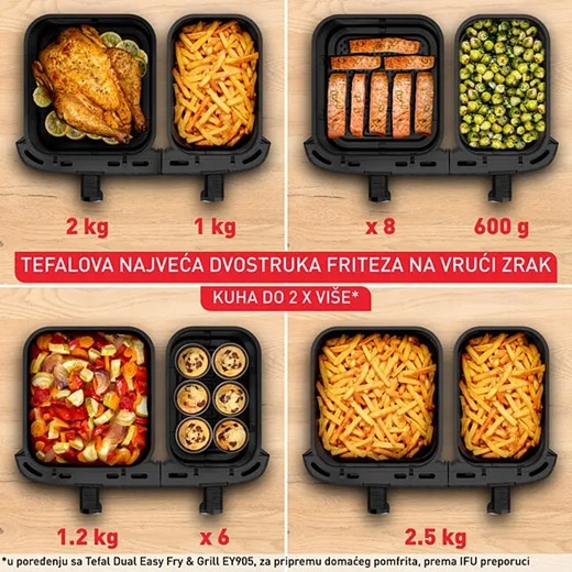TEFAL friteza na vrući zrak EY942HE0 Dual Easy Fry XXL, 6,5 L + 4,5 L