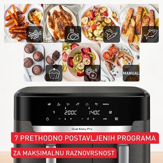 TEFAL friteza na vrući zrak EY942HE0 Dual Easy Fry XXL, 6,5 L + 4,5 L