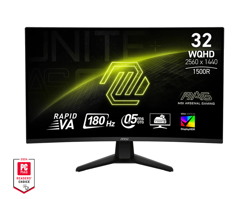 MSI MAG 32CQ6F gaming monitor, 31.5", WQHD, VA, Curved 1500R, HDR400, HDMI, DP, 180Hz, 0.5ms