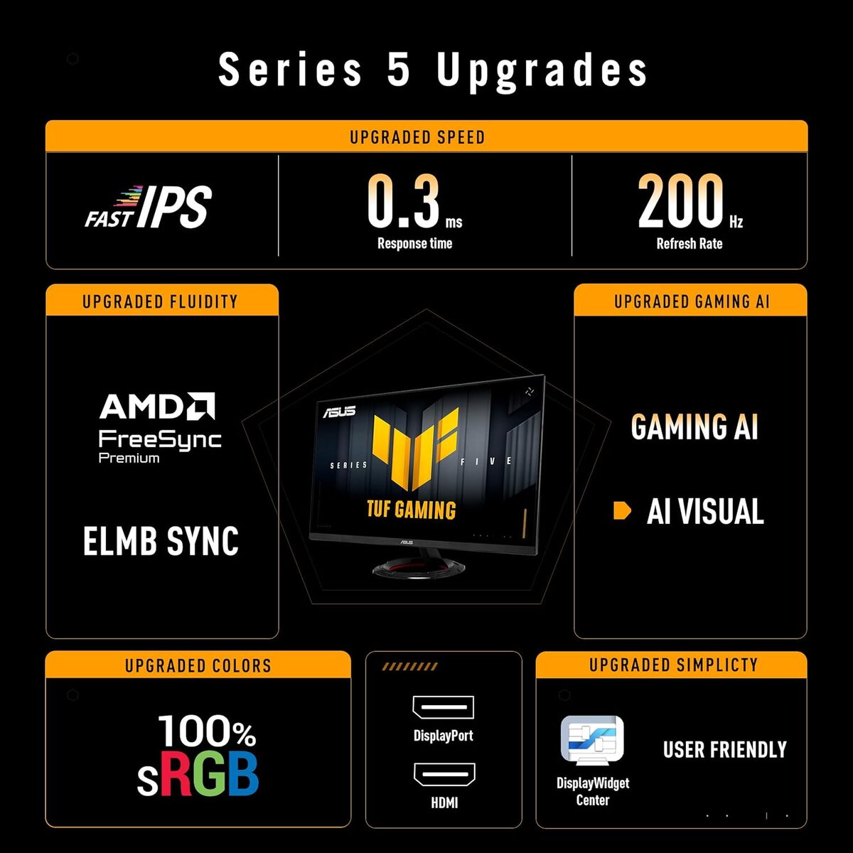ASUS TUF VG279Q5R gaming monitor, 27", 1920x1080, IPS, Ravni, FreeSync Premium, Extreme Low Motion Blur, HDMI x2, DP, 200Hz, 1ms, zvučnici