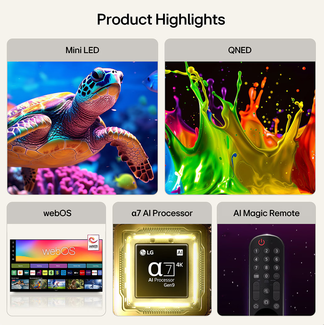 LG QNED MiniLED televizor 55QNED7EB3C, 4K Ultra HD, Smart TV, webOS 26, α7 AI Processor 4K Gen9, 60Hz, HDR10, ThinQ AI, AI Magični daljinski, Crni