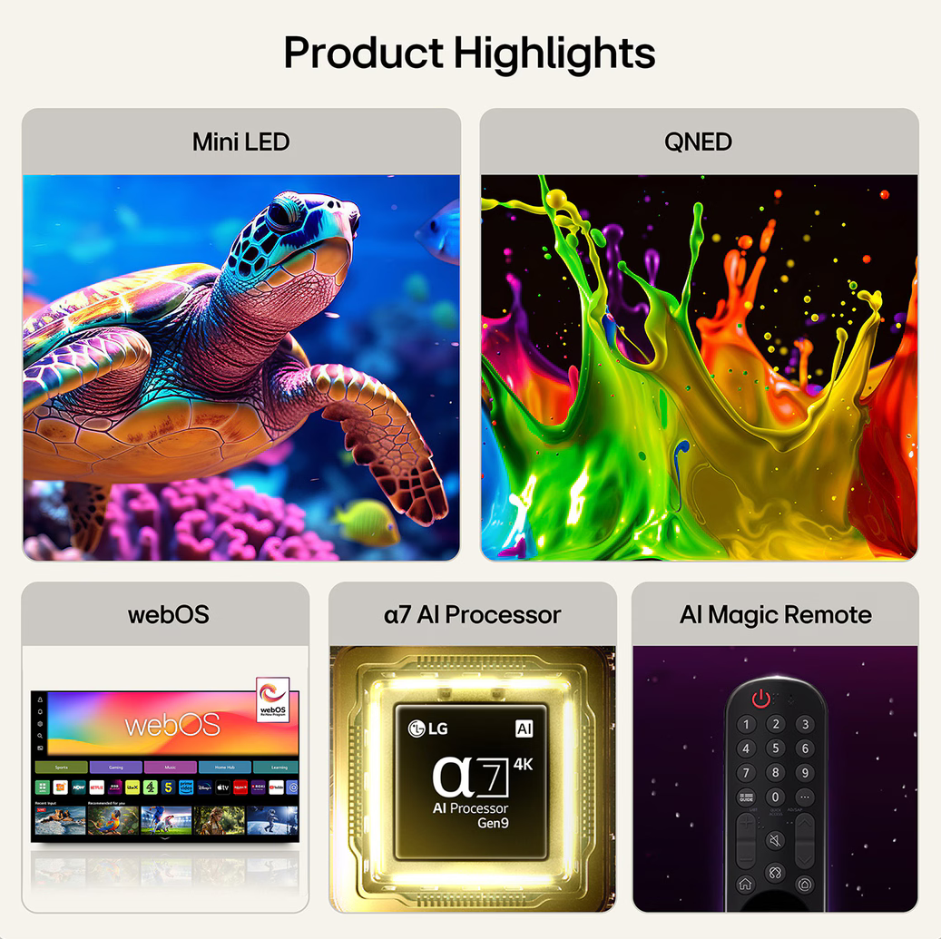 LG QNED MiniLED televizor 50QNED7EB3C, 4K Ultra HD, Smart TV, webOS 26, α7 AI Processor 4K Gen9, 60Hz, HDR10, ThinQ AI, AI Magični daljinski, Crni