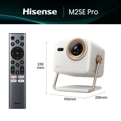 HISENSE projektor M2SE Pro, 4K Ultra HD, Smart projektor, VIDAA U9, HDR10+, Dolby Atmos, AirPlay 2, Wi-Fi, Bluetooth