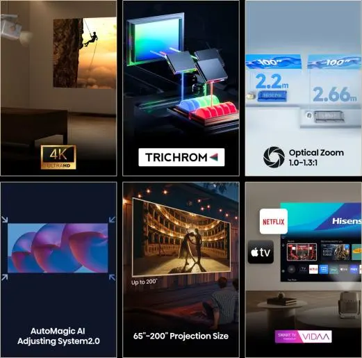 HISENSE projektor M2SE Pro, 4K Ultra HD, Smart projektor, VIDAA U9, HDR10+, Dolby Atmos, AirPlay 2, Wi-Fi, Bluetooth