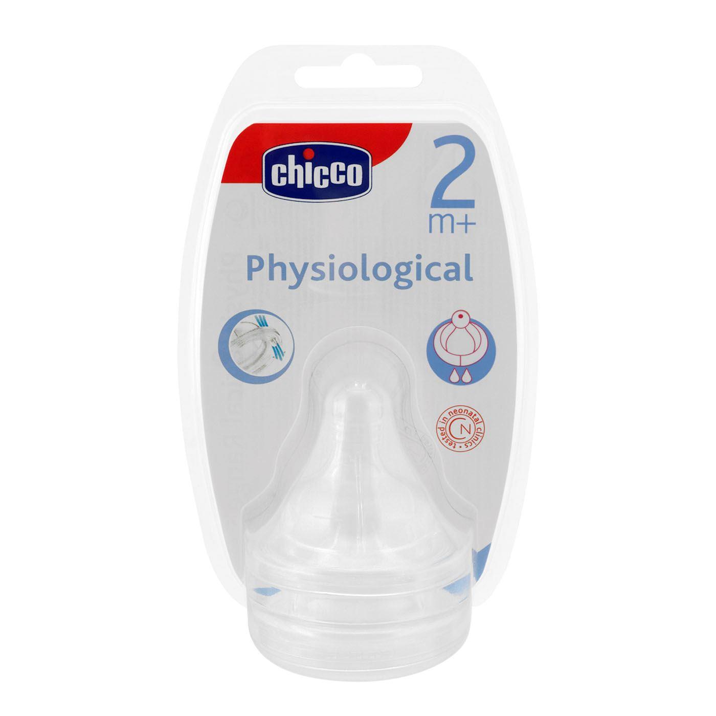 Chicco fiziološka duda za bocu. silikonska 2 rupe, 2m+, 2kom