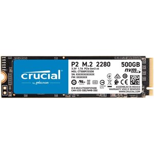Crucial SSD P2 500GB, M.2 2280, PCIe Gen3 x4, Read/Write: 2300/940 MB/s, Random Read/Write IOPS: 95K/215K