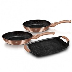 Berlinger Haus set tava Rose Gold Collection 3 + 2 / tava 22cm i 26 cm, grill plata 36 x 23 cm BH1669