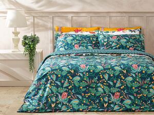 English Home set posteljina Exotic Garden / 1x navlaka za jorgan, 1x jastučnica / 160 x 220 cm, 50 x 70 cm / plava