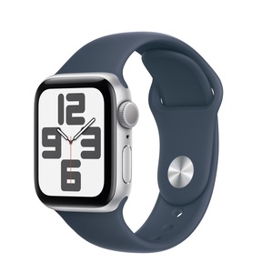 Apple Watch SE3 GPS, 40mm, Silver Aluminium Case, Storm Blue Sport Band - S/M