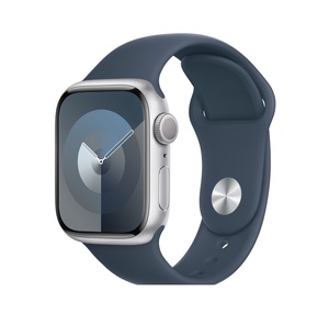 Apple Watch S9 GPS, 45mm, Silver Aluminium Case, Storm Blue Sport Band - S/M