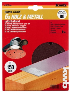 KWB samoljepivi brusni papir za drvo i metal, Ø 150 mm, 5/1, GR 40, QUICK-STICK