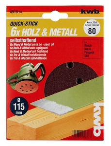 KWB samoljepivi brusni papir za drvo i metal, Ø 115 mm, 5/1, GR 120, QUICK-STICK