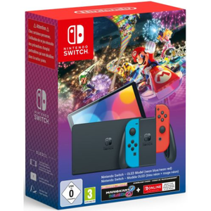 Nintendo Switch OLED Console - Red & Blue Joy-Con Mario Kart B Deluxe & 3M NSO Bundle