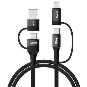 MS kabal USB-A/C ->Type C/Lightning, 4-1, PD, 1m, crni