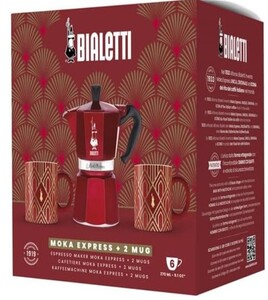 BIALETTI set MOKA Express za 6 šolja + 2 šoljica Glam Crvene