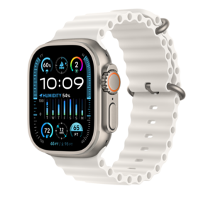 Apple Watch Ultra2 Cellular, 49mm Titanium Case w White Ocean Band