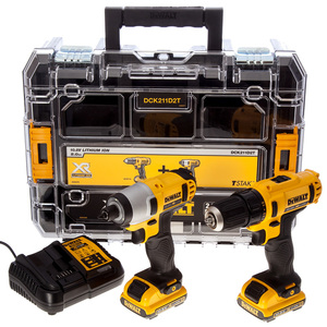 DeWalt akumulatoski set bušilica DCD710 + udarni odvijač DCF815 10.8 V (2 akumulatora 2.0 Ah, brzi punjač, TSTAK kofer)