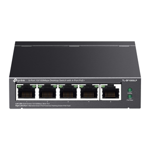 TP-Link TL-SF1005LP 5-Port 10/100Mbps Desktop Switch with 4-Port PoE+, 41 W total PoE budget, PoE Auto Recovery