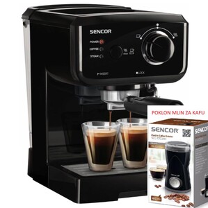 SENCOR aparat za espresso kafu SES 1710BK + POKLON SENCOR mlin za kafu SCG 1050BK