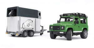 Bruder Land Rover Defender jeep i prikolica sa konjem 2592