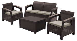 KETER vrtna ratan garnitura Corfu II – smeđa, sa stolom za pohranu