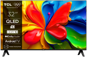 TCL 32"S4K HD QLED TV;60Hz Android TV; Dolby Digital Plus; HDR 10: Netflix USB 1080p; Dolby Audio 2.0; Google Play Store; Chromecast & T-cast; Brushed metal front; HDMI 3x 2.1; USB 1x 3.0;