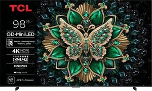 TCL QD-Mini LED televizor 98C6K, 4K Ultra HD, Smart TV, Google TV, 144 Hz VRR, ONKYO 2.1 Hi-Fi sistem, AiPQ Pro procesor, Ultra tanki dizajn	
