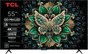 TCL QD-Mini LED televizor 55C6K, 4K Ultra HD, Smart TV, Google TV, 144 Hz VRR, ONKYO 2.1 Hi-Fi sistem, AiPQ Pro procesor, Ultra tanki dizajn