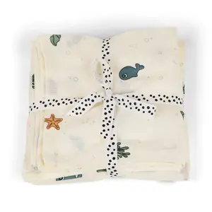Done by Deer Organske GOTS muslin pelene (2 kom) 120×120 - Sea friends Beige